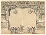 Proscenium Arch of a Court Theater, Anonymous, Italian, 18th century  Italian, Pen and black ink, brush and gray wash