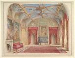 Design for the Decoration of the Drawing Room at Eastnor Castle, Herefordshire, John Gregory Crace  British, Watercolor with touches of gold over graphite