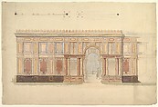 Elevation and Cross-Section of of Gallery Wall, John Gregory Crace , and Son British, Graphite and watercolor