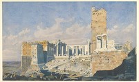 The Acropolis from the West, with the Propylaea and the Temple of Athena Nike, Athens, Thomas Hartley Cromek British, Watercolor over graphite