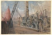 Deck of the Great Eastern, the Cable Trough, etc., 1866, Robert Charles Dudley  British, Watercolor over graphite with touches of gouache (bodycolor)