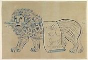 Ornamental Lion Composed of Scrolls, Holding Pens, H. E. Forbes  British, Pen and ink