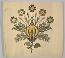 Green and Yellow Stylized Flower for Wall Stencil, Ernest Geldart British, Graphite, pen and ink and watercolor
