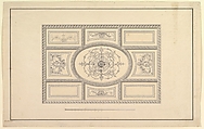 Design for Ceiling at Kirtlington Park, Oxfordshire, John Sanderson (British, active from 1730, died 1774), Pen, gray ink with gray and pale yellow washes