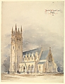Perspective Elevation of Reverend Mr. Gaird's Church, Glasgow, in the Gothic Style, J. T. Rochead British, Watercolor and pen and ink