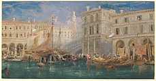 The orange market, with the Rialto Bridge beyond, Venice, James Holland British, Watercolor and gouache (bodycolor) over graphite