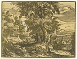 Landscape with Seated Couple, Hendrick Goltzius  Netherlandish, Chiaroscuro woodcut from three blocks; second state