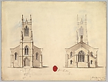 Design for the Proposed Church at Middlesborough, John Green British, Pen and brown ink, heightened with watercolor washes