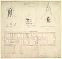 Designs for Ditteridge Church, Wiltshire, Edward William Godwin British, Pen and ink, brush and wash, watercolor, over graphite