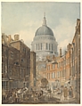 St. Paul's Cathedral from St. Martin's-le-Grand, Thomas Girtin (British, London 1775–1802 London), Watercolor, pen, black ink, over graphite