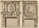 Design for Two Chimneypieces, Anonymous, British, 17th century  British, Pen and brown ink, brush and wash