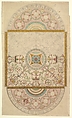 Design for a Ceiling with Square Central Compartment and Semicircular Ends, the Ornament of Foliage and Grotesque Motifs, Anonymous, British, late 18th century  British, Pen and ink and watercolor