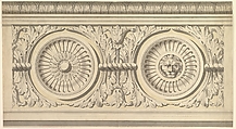 Design for a Frieze, Ornamented with Lion's Head Paterae, John Yenn  British, Pen and ink, brush and gray wash
