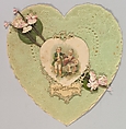 Heart-shaped valentines card, Anonymous, British or American, 19th century British or American, Embossed paper, color lithograph, artificial flowers