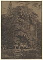 Gothic Church Hidden by a Tree, Karl Friedrich Schinkel  German, Lithograph with white heightening printed on brown paper