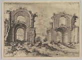 Second View of the Baths of Diocletian, from set of Roman Ruins, Hieronymus Cock Netherlandish, Etching with plate tone