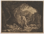 The Shepherd Finding Romulus near the Goat, Carl Baron von Vittinghoff German, Etching on brown paper; state before the inscription