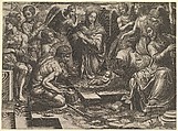 The Nativity, Giorgio Ghisi (Italian, Mantua ca. 1520–1582 Mantua), Engraving; fourth state of four