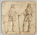 Studies of a Soldier, Giovanni Buonconsiglio Italian, Pen and brown ink and brown wash over black chalk