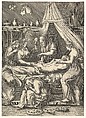 An allegory of sickness, man laying prostrate on a bed surrounded by figures, Engraved by Giorgio Ghisi (Italian, Mantua ca. 1520–1582 Mantua), Engraving (only state)