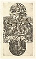 Three Muses and a Putto with Cymbals,  a cruciform composition, from a series of eight compositions after Francesco Primaticcio's designs for the ceiling of the Gallery of Ulysses (destroyed 1738-39) at Fontainebleau, Giorgio Ghisi  Italian, Engraving