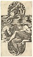 Apollo, Pan, and a Putto Blowing a Horn, a cruciform composition, from a series of eight compositions after Francesco Primaticcio's designs for the ceiling of the Gallery of Ulysses (destroyed 1738-39) at Fontainebleau, Giorgio Ghisi Italian, Engraving