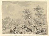 Landscape with Horseman Talking to Seated Figures, Johann Christoph Dietzsch  German, Black chalk, pen and gray ink, and gray wash