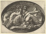 Pluto, Neptune, Minerva and Apollo, from a series of eight compositions after Francesco Primaticcio's designs for the ceiling of the Ulysses Gallery (destroyed 1738-39) at Fontainebleau
, Giorgio Ghisi  Italian, Engraving