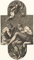 Apollo, Pan, and a putto blowing a horn,  from a series of eight compositions after Francesco Primaticcio's designs for the ceiling of the Ulysses Gallery (destroyed 1738-39) at Fontainebleau, Giorgio Ghisi (Italian, Mantua ca. 1520–1582 Mantua), Engraving