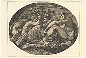 Pluto, Neptune, Minerva, and Apollo, from a series of eight compositions after Francesco Primaticcio's designs for the ceiling of the Ulysses Gallery (destroyed 1738–39) at Fontainebleau
, Giorgio Ghisi  Italian, Engraving