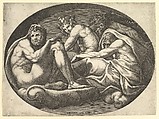 Hercules, Bacchus, Pan, and Saturn, from a series of eight compositions after Francesco Primaticcio's designs for the ceiling of the Ulysses Gallery (destroyed 1738–39) at Fontainebleau
, Giorgio Ghisi  Italian, Engraving