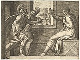 Caius Marius in Prison, two Cimbrian soldiers entering his cell, Giorgio Ghisi Italian, Engraving
