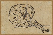 Study of a Male Nude (Althaemenes) in Despair Trying to Hide Himself, Nicolai Abraham Abildgaard Danish, Pen and brown ink, brown wash, over graphite