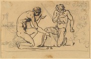 Two Nude Men Playing with Dice, Nicolai Abraham Abildgaard Danish, Pen and black ink, over graphite