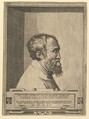 Portrait of Michelangelo in profile facing right set within a recess, Enea Vico Italian, Engraving