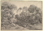 Forest Landscape, Lodewijk de Vadder Flemish, Black chalk, brush and gray wash; framing lines in pen and brown ink