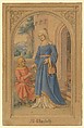 Saint Elizabeth of Thuringia Giving Alms, Karl Ballenberger (German, Ansbach 1801–1860 Frankfurt am Main), Pen and gray ink, brush and gray wash, watercolor, gold paint, over graphite; original wooden frame