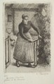 Woman at the Gate, Camille Pissarro (French, Charlotte Amalie, Saint Thomas 1830–1903 Paris), Drypoint and etching on blue laid paper; ninth state of ten