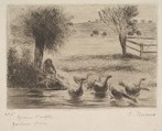 Goose Girl, Camille Pissarro  French, Etching and drypoint on china paper; third state of three
