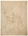 Classical Female Figure (Diana or Venus) with Two Infants, Francesco Primaticcio Italian, Pen and brown ink, highlighted with white gouache, over traces of black chalk, stylus and compass construction; traces of squaring in black chalk