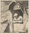 Peasant Leaning on Door, Adriaen van Ostade Dutch, Etching