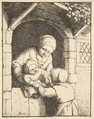 Little Girl Playing with a Baby in its Mother's Arms, Adriaen van Ostade Dutch, Etching