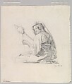 A Seated Woman in Roman Dress, Spinning, Theodor Leopold Weller German, Graphite