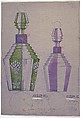 Design for Two Cut Glass Bottles, Anonymous, Czech, early 20th century  Czech, Purple pigment), graphite and watercolor on purple paper (mimeograph/blue print reproductive process?)