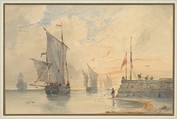 Fishing Luggers (Chasse-marée) Making Sail, Off Calais, Louis François Thomas Francia (French, Calais 1772–1839 Calais (active England)), Graphite, pen and brown-red ink, and watercolor