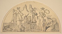 Cybele and Three Attendants, Antoine Léonard Du Pasquier (French, Paris, 1748–1831/32), Pen and black ink, brush and gray wash