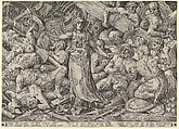 Victory Surrounded by Prisoners and Trophies, Frans Floris I Netherlandish, Etching