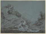 Landscape, Thomas Gainsborough British, Soft-ground etching on blue paper with touches of white chalk