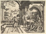 David playing the harp before Saul, Christoph Bockstorffer (German, Memmingen ca. 1480–ca. 1553 Colmar), Etching; second state of two (Hollstein)