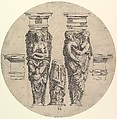 Two Terms, Two Cornices and a Pillar, Hugues Sambin French, Etching